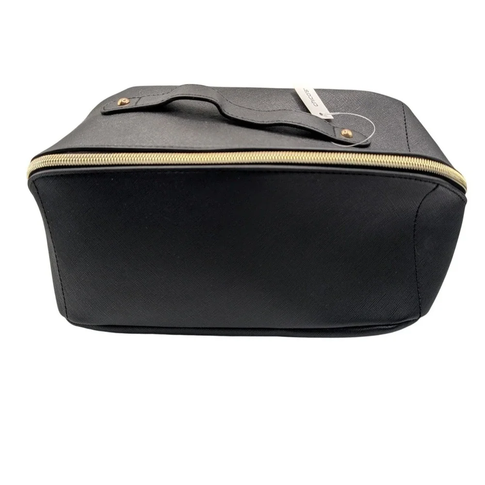 NWT Chicos Black Saffiano Faux Leather Toiletry Bag Travel‎ Makeup Case NWT
